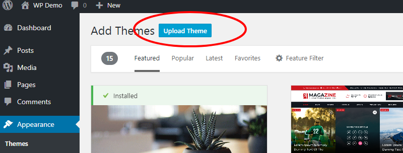 wordpress upload theme